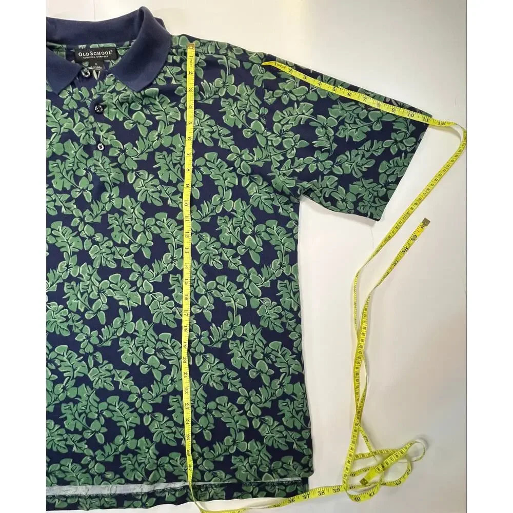Vintage Old School Mens XL Silk Cotton Tropical Floral Polo Shirt Hawaiian 90s